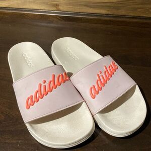 Adidas White and Neon Pink Slides Size 11